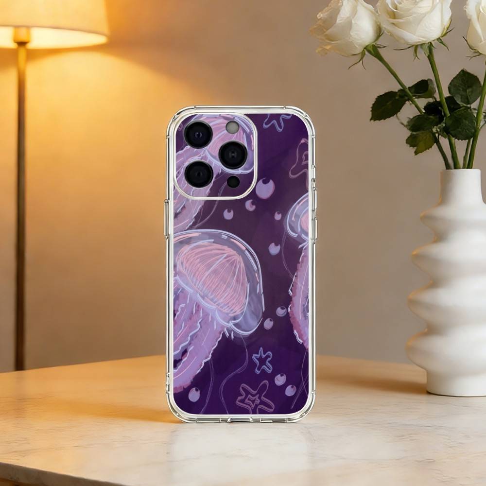 INS C-Cartoon Jellyfish Phone Case For iPhone 17 16 15 14 13 12 11 Mini Pro Max Plus Transparent Cover