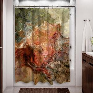 Abstract Art Firestarter Shower Curtain - Rust Brown Olive Water Resistant Bath Decor W90xH180cm