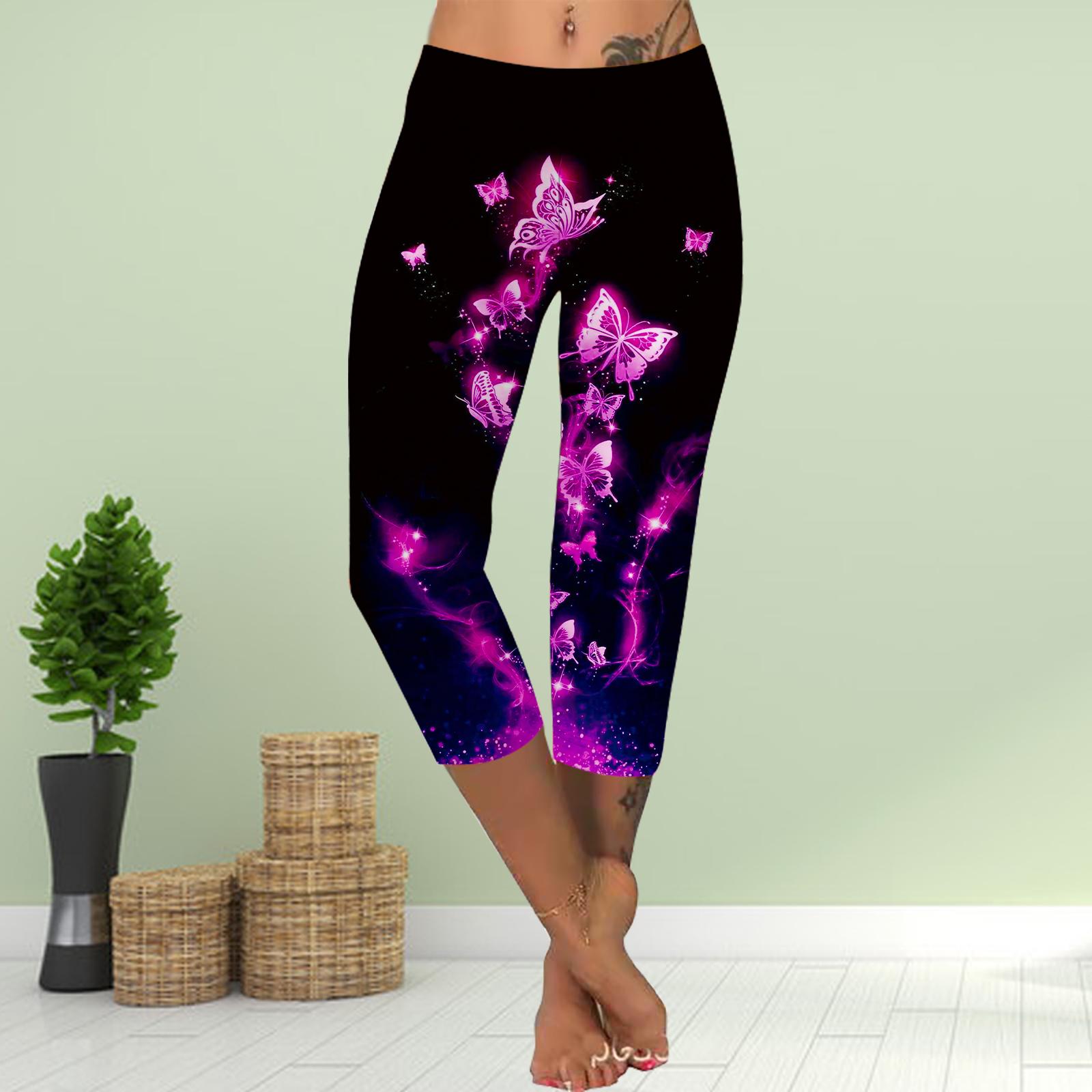 

Pants Summer Short Leggings Cropped Skinny Trousers Plus Size Leggins Ladies Slim 3D Purple Butterfly Print Pants XS фіолетовий