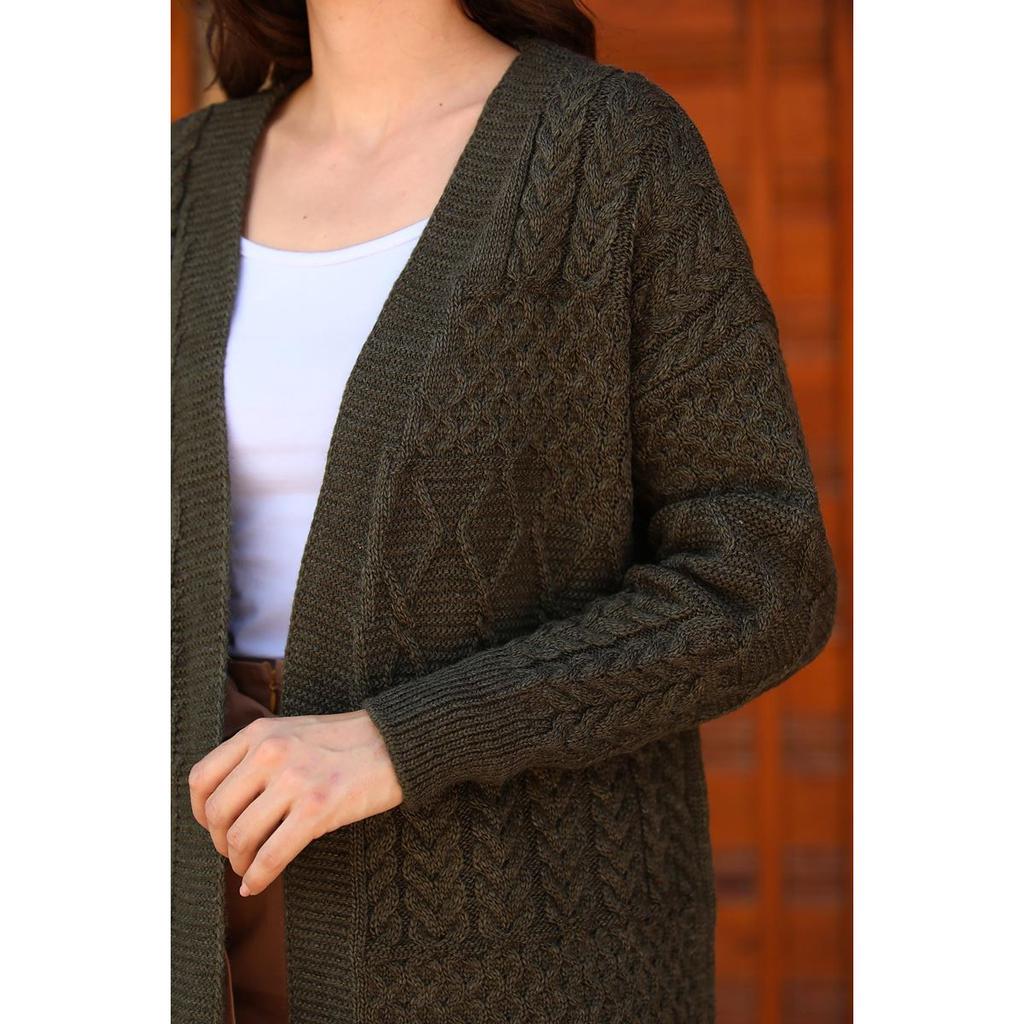 Buy Braided Khaki Women's Long Cardigan at affordable prices — free