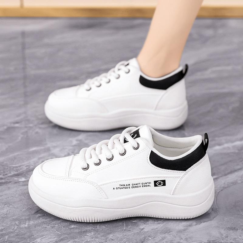 Women's Casual Leather Sneakers Lightweight Non-slip Platform Shoes Fashion Lace-up Walking Shoes