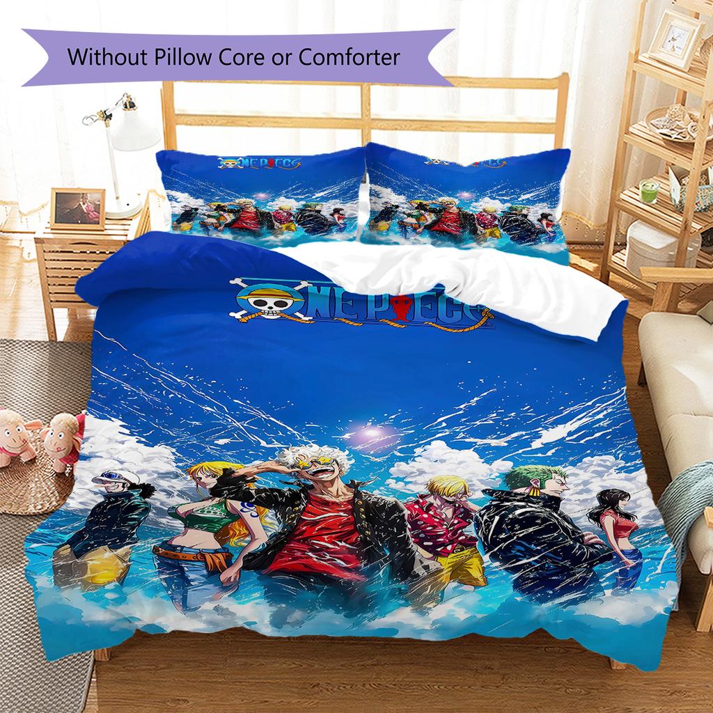 Luffy Pattern Bedding Quilt Set Quilt Cover Pillowcase Home Decoration Gift (1 * duvet cover + 2 * pillowcase, without core)