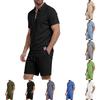 Men's Summer Breathable Waffle Knit Casual Loose Fit Two Piece Set Short Sleeve Polo Shirt with Zipper and Matching Shorts