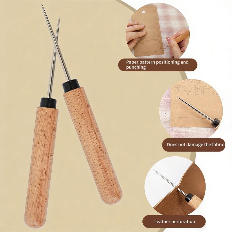 Pack of 2 Sturdy Corrosions Resistant Awls Featuring Wooden Grips for Long Time Use Handcraft Applications