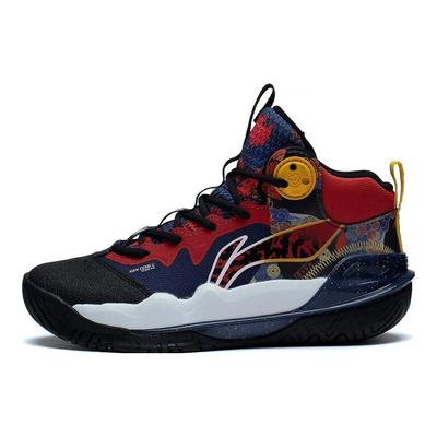Li Ning Anti-Slip Wear-Resistant Mid-Top Basketball Shoes Kids Sneakers Blue Red YKBT004-7
