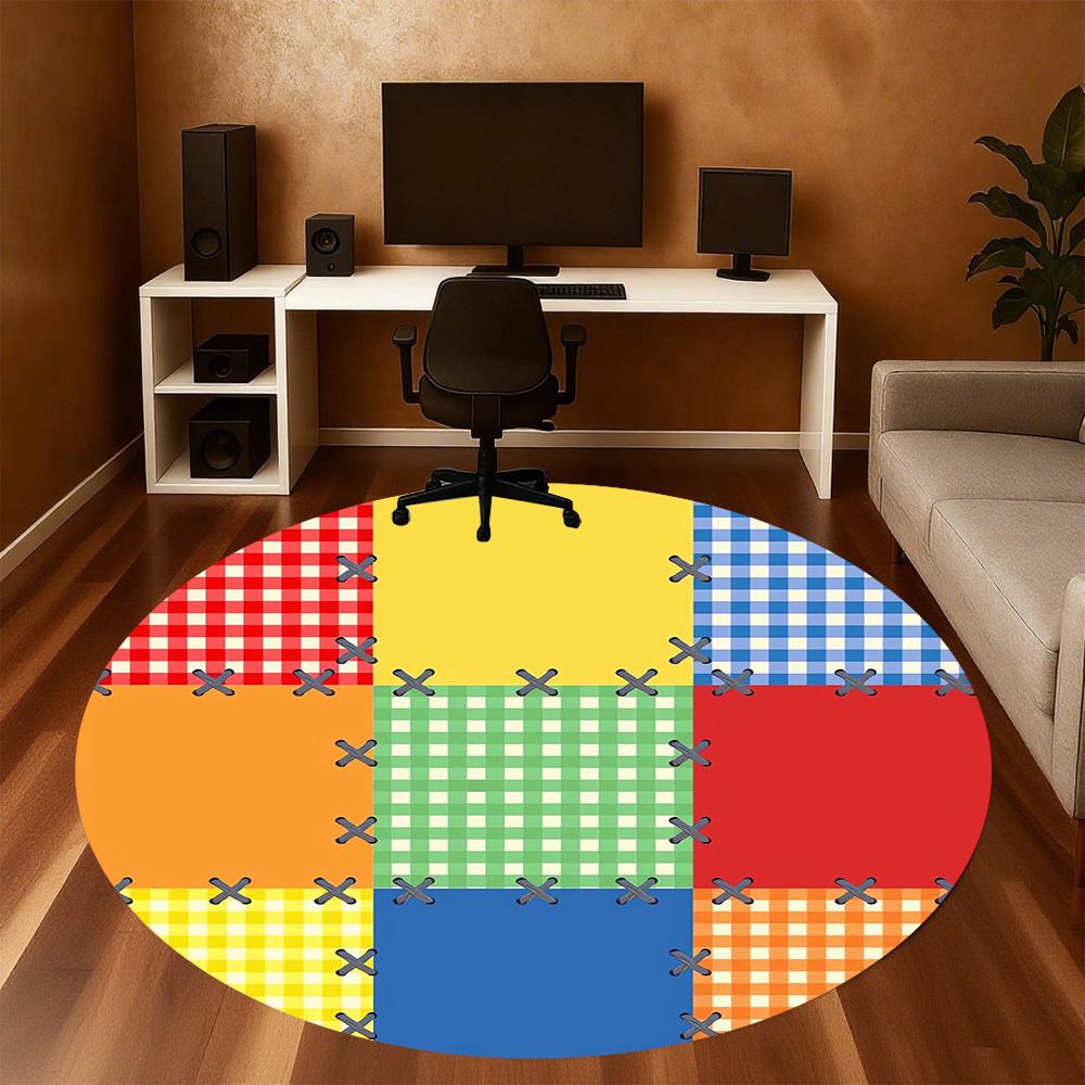 1pc Patchwork Quilt Round Chair Mat Office Area Rug - Non-Slip, Floor Mat for Office, Bedroom, and Indoor Decor P127201