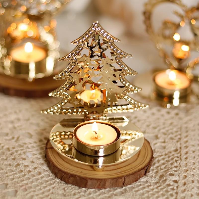 European Wrought Iron Christmas Candlestick Golden Hollow Five-pointed Star Table Decoration