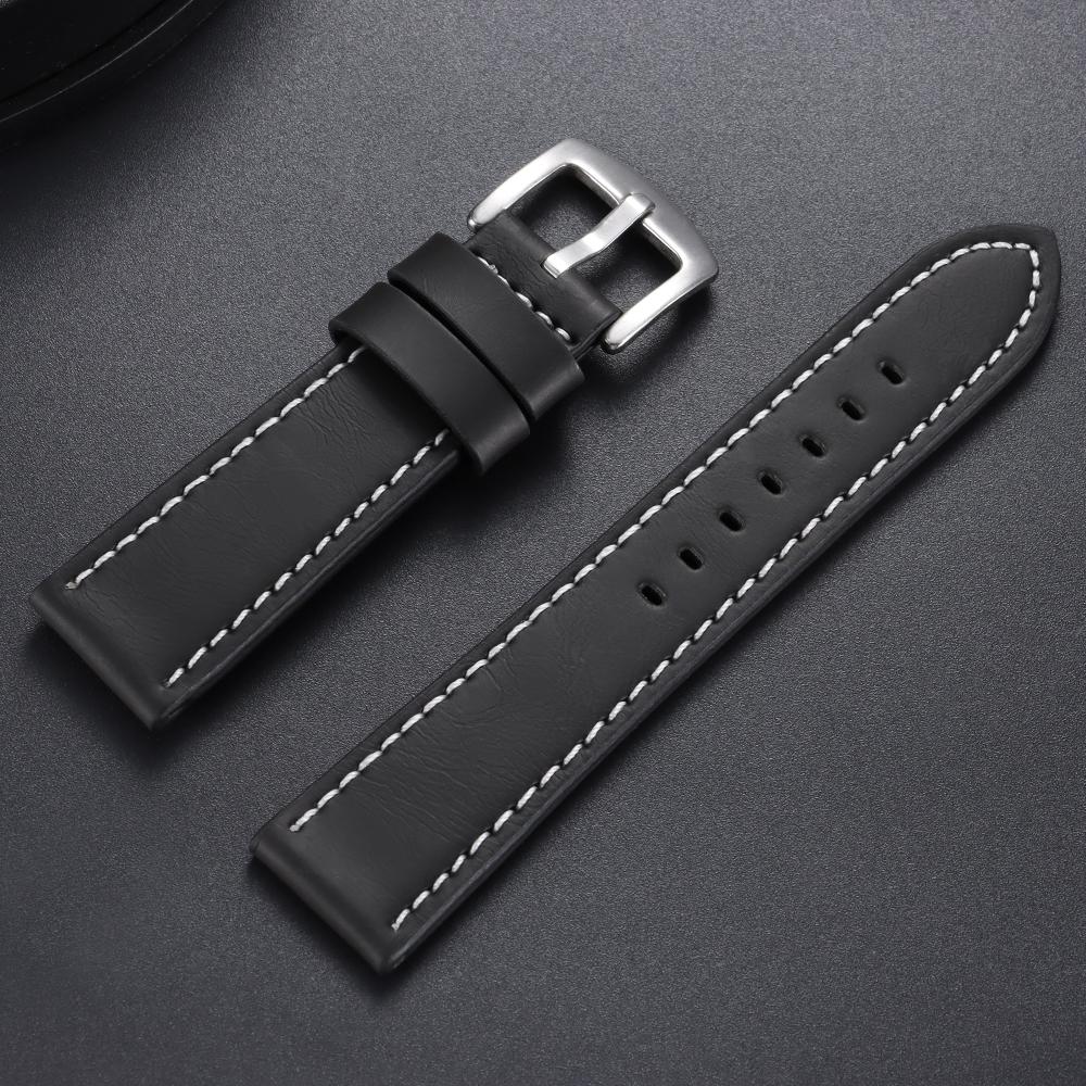 18mm 20mm 22mm 24mm Stitching Sports Watch Band Brown Genuine Leather Watch Strap Men's Steel Clasp Bracelet Universal Wristband