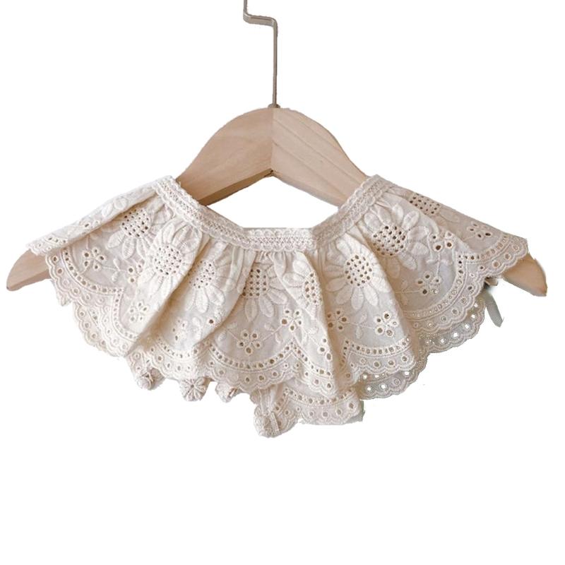 Korean Style Toddler Kids Lace Floral Bibs Cute Hollow Out False Collar Children Clothes Accessiory Pure Color Baby Girls Cotton