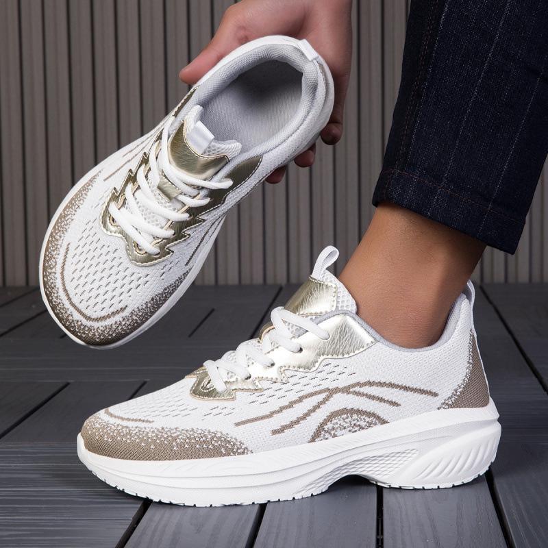 Breathable Mesh Women Running Shoes Men's Lightweight Knitted Sneakers Lace-up Thick Sole Casual Trainers for Jogging Fitness