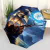Pirate Ship Adventure: Moonlit Sailing Fantasy PosterUmbrella with Cute Design,Portable 3-Fold Compact Umbrella for Men&Women,Valentine's Da