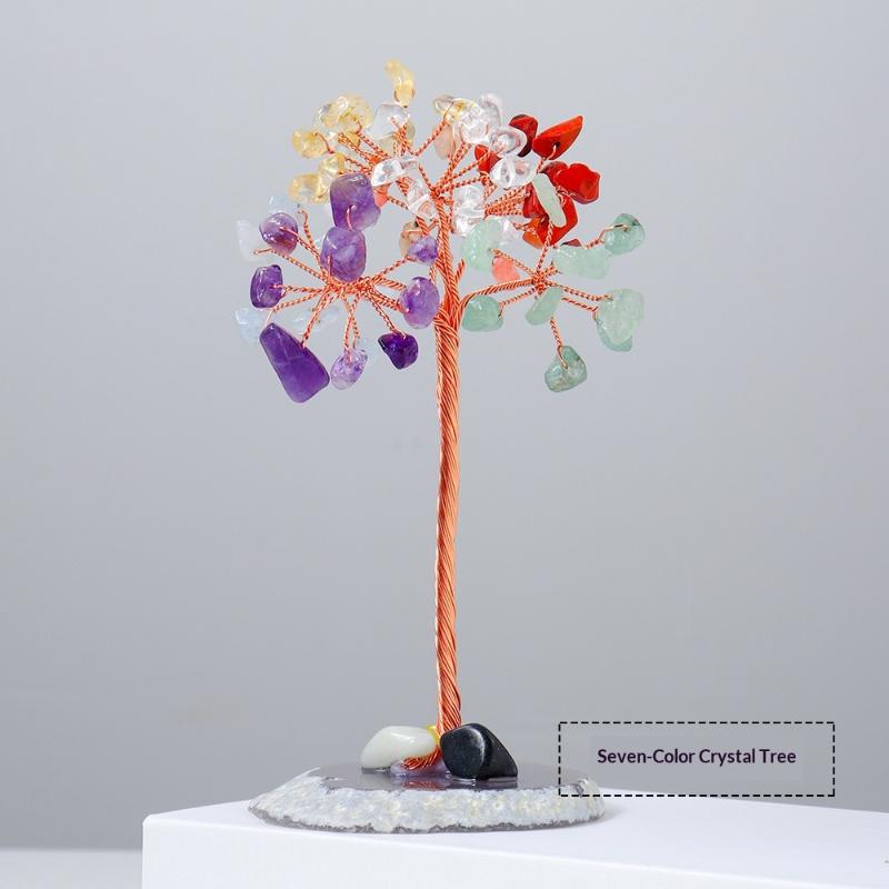 Handmade Mini Crystal Money Tree Natural Healing Gemstone Feng Shui Decor for Home Yoga Studio Tabletop Ornament