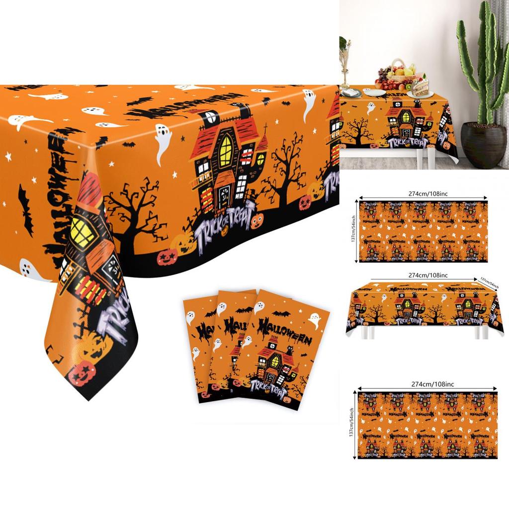 Halloween Disposable Tablecloth With Ghost And Castle Print For Party Decor