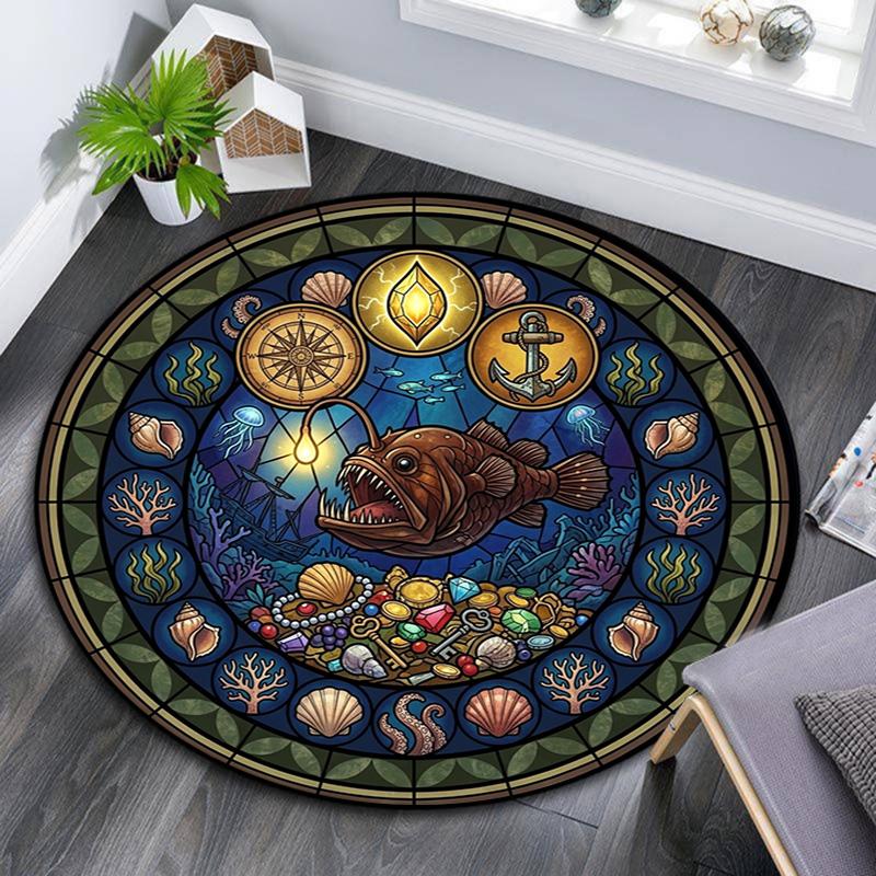 Aquatic Life Mandala Round Area Rug Under Office Chairs Bedroom Living Room Home Decor