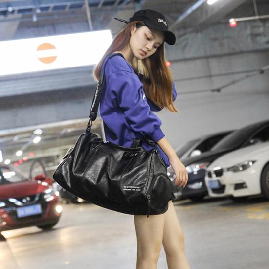Men's Leather Travel Foldable Portable Shoes Luggage Large Capacity Travel Tote Women Duffle Bag