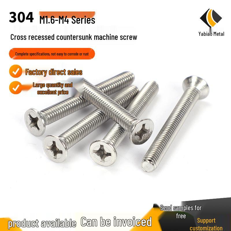 304 Stainless Steel Phillips Flat Head Machine Screws - Sizes M1.6, M2, M2.5, M3, M4