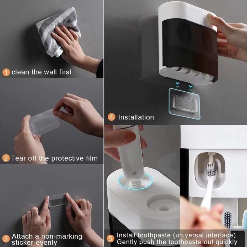 Wall-Mounted Electric Toothbrush Holder with Two Toothpaste squeezers and Toothbrush Storage Box. Automatic Dispenser with dust