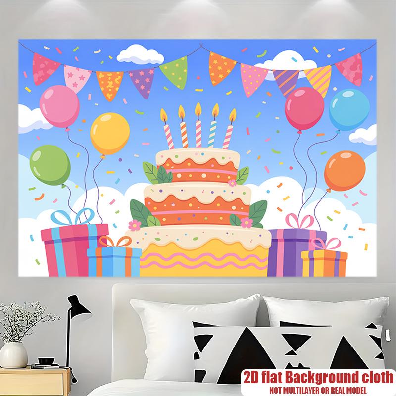 Dessert Birthday Party Banner, Colorful Pattern Polyester Backdrop for Home Room Wall