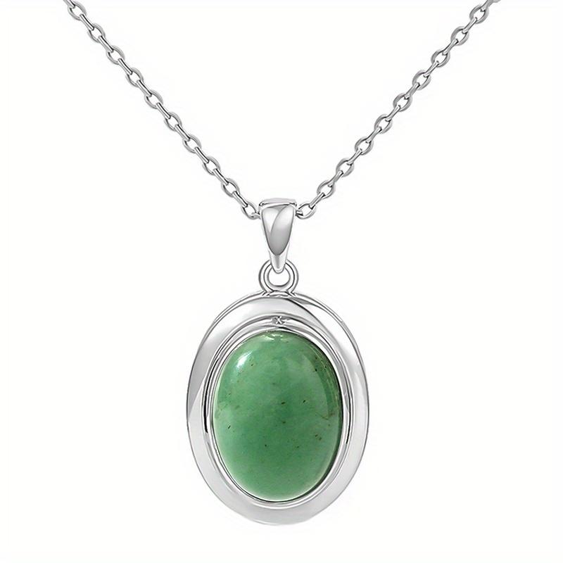 Natural Crytral for Womens Pendant Necklace Natural Stone Necklace Stone Elliptic Silver Plated Necklace Classic Jewelry Gift