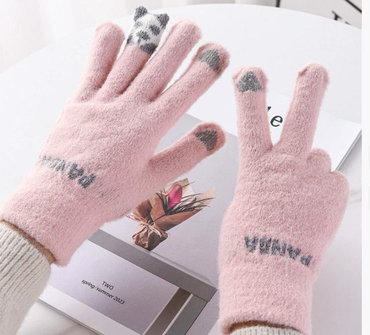 Women's Winter Touchscreen Wool Gloves - Thick Velvet, Warm & Cute Cycling Five-Finger Cold-Proof Design