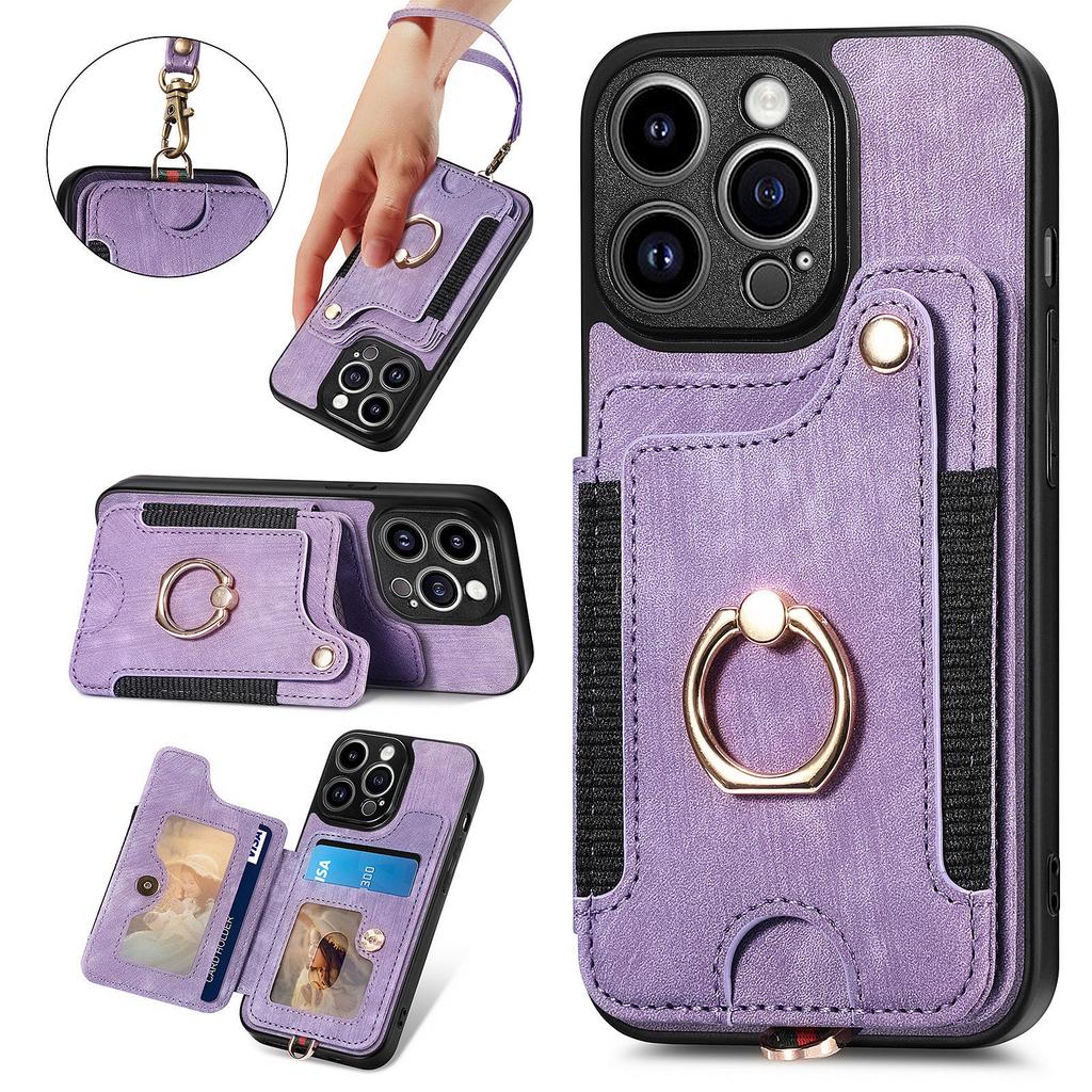 Anti-theft Wallet Finger Ring Holder Magnetic Flip Leather Case For iPhone 15 14Plus 13 12 11Pro XSMax /Samsung S23 S22 S21 S20 Ultra Plus A14 A54 A53