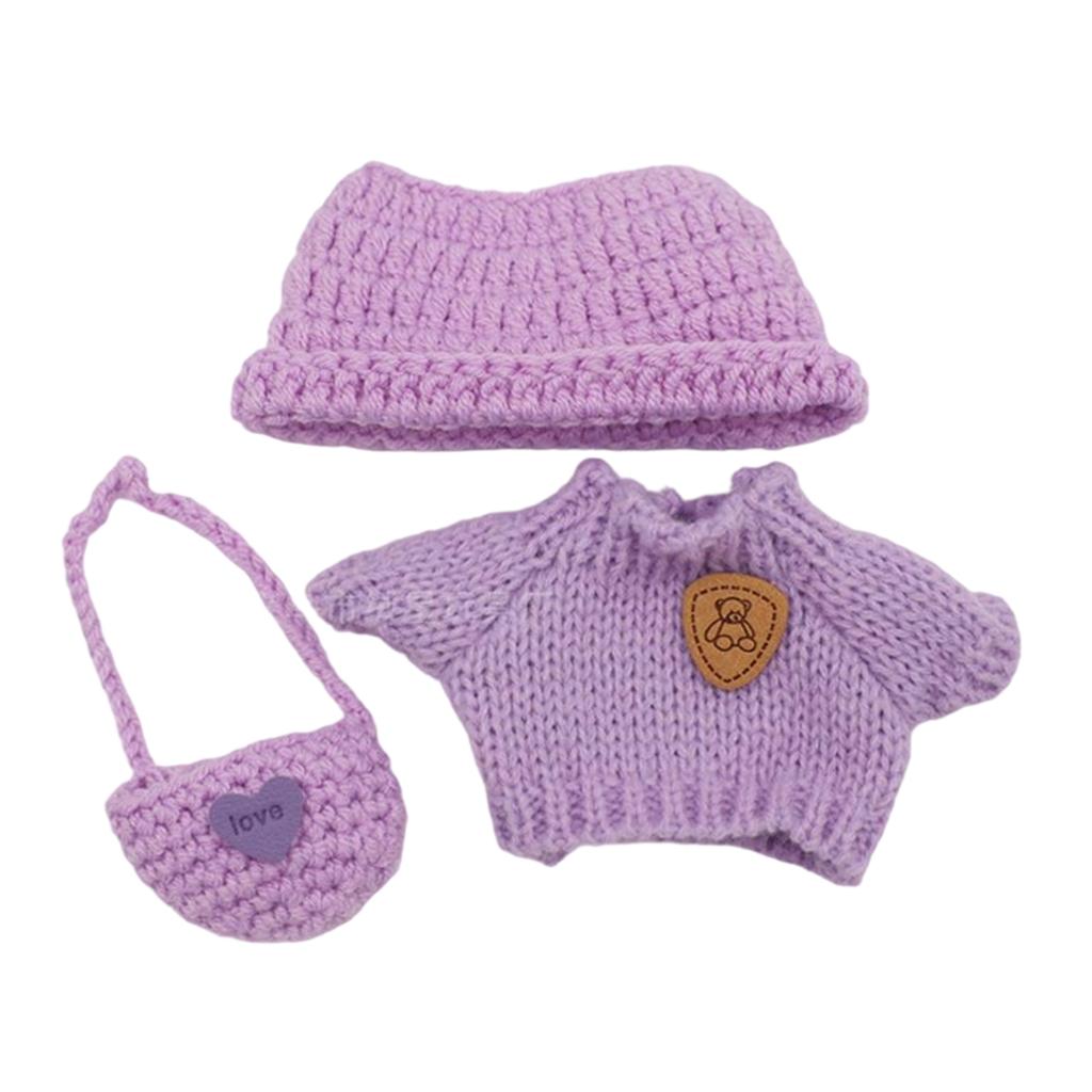 Doll Clothes Set with Knitted Sweater/Hat/Bag for 17cm Vinyl Figures Outfit Doll Accessories (No Doll)
