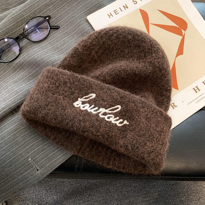 Autumn and Winter Hats for Women American Versatile Letters Piled Hats with Big Heads and Warm Head Hats Outdoor Casual Wool Hats