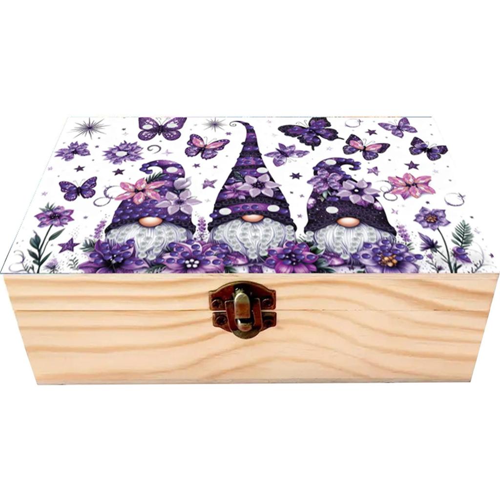 5D DIY Diamond Art Handmade Storage Box Partial Drill Colored Pattern Wood Case Crystal Storage Case Kit for Desktop Diamond Art