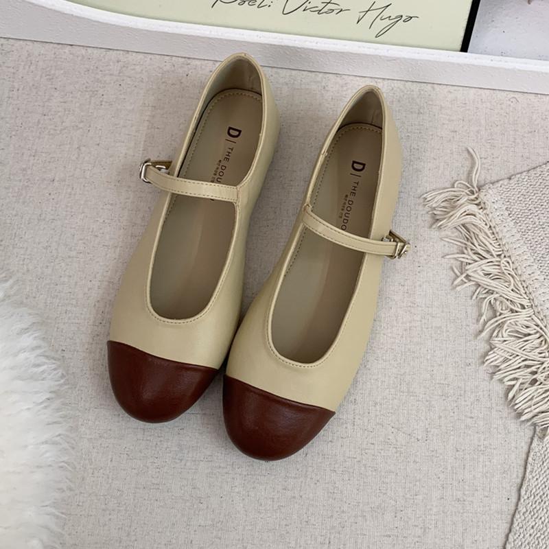 

Fashion IPPEUM Flat Shoes Women Round Toe Mary Janes Flats Black PU Leather Ballerina Shoes 245 хаки