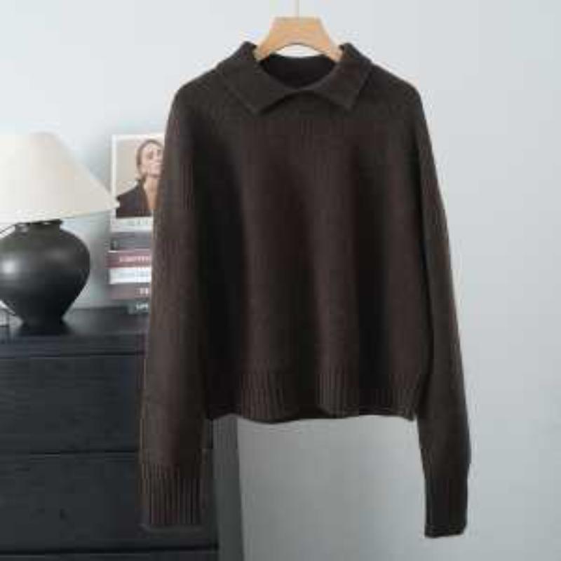 

Women s Black Knit Sweater Shirt Collar Long Sleeve Cropped Casual Top S коричневий