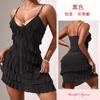 European and American women's chain decorative sexy mesh suspender dress multi-layer ruffle edge hip skirt 891