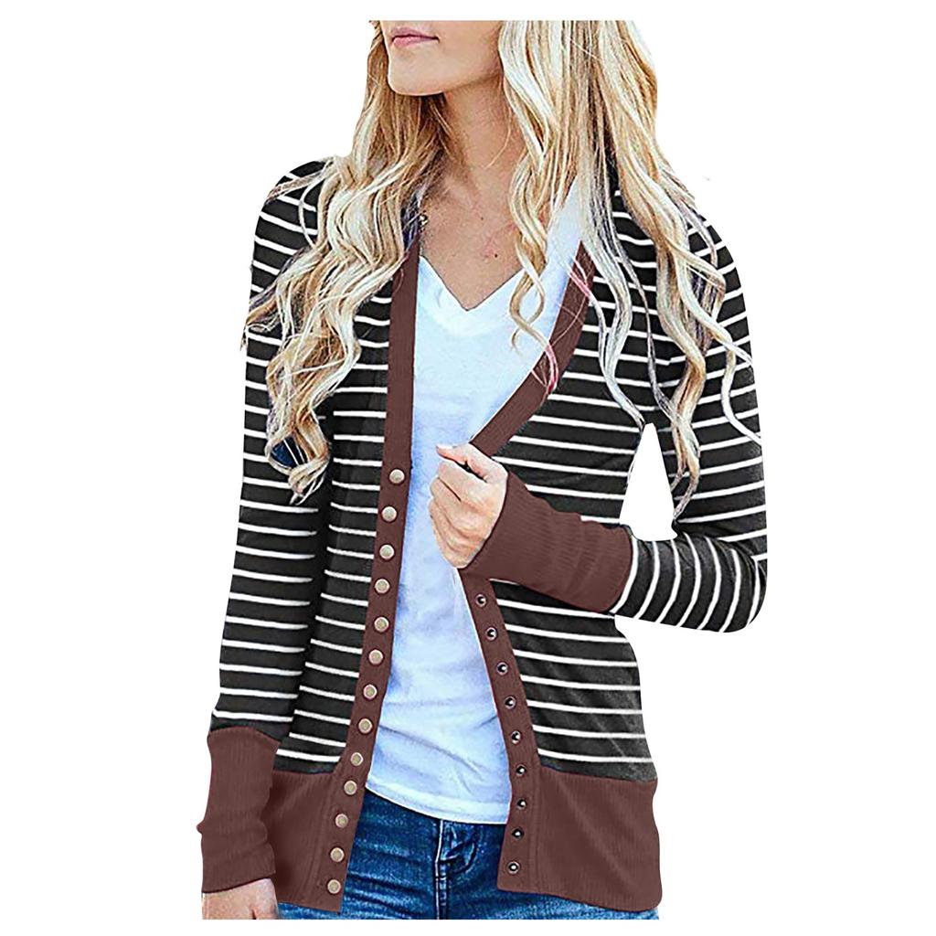 Moda damska Casualowe paski z długimi rękawami Cardigan Jacket Tops