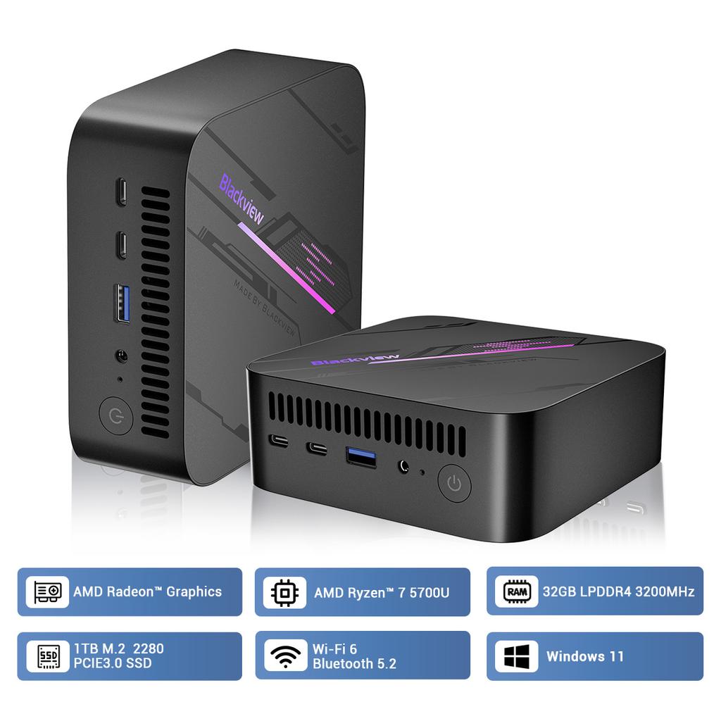 Blackview MP100 Mini PC AMD R7 5700U 8-Core 16-thread Mini PC 16GB /32GB DDR4 512GB/1TB SSD Mini Computer PC