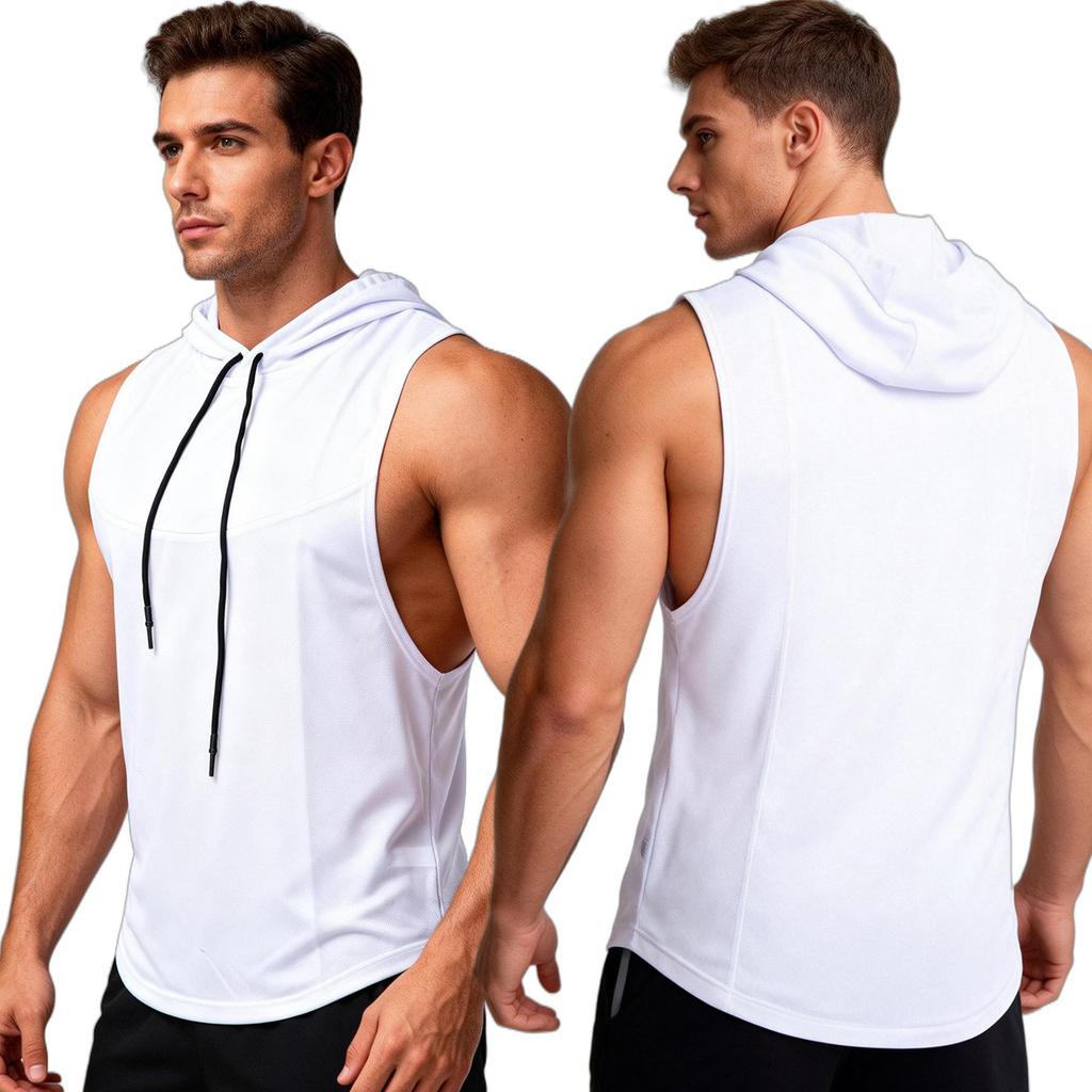 Hooded Muscle Tank Top for Men Athletic Basketball Vest Breathable Gym Fitness Sleeveless Shirt