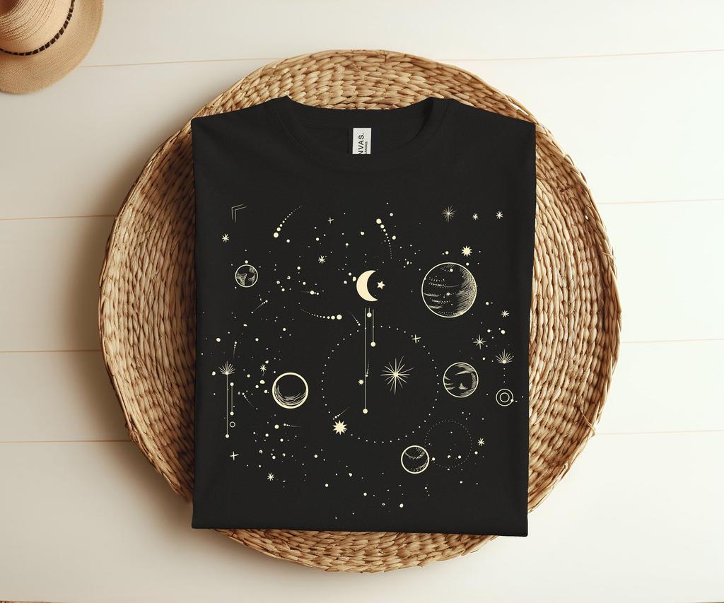 Vintage Astronomy Stars Sun Moon Planets Astronaut T-Shirt, Cosmonauts Astronaut Outer Space Gift Idea Tee, Birthday Astrology Lover Present