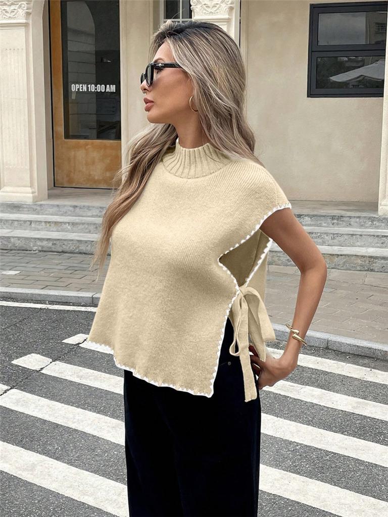 Women's Sleeveless Knit Top, Solid Color Bow Tie Cami Top