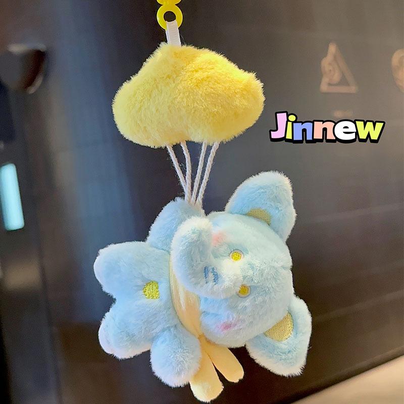 

Fuzzy Bear Keyring, Adorable Plush Pendant with Scarf & Parachute Accessory,Cute Parachute Bear Plush Keychain cloud battle