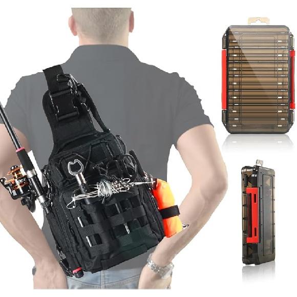 Aertiavty Fishing Backpack, Fishing Bag with Tackle Box, Compact Fishing Tackle Bag, Fishing Tackle Backpack with Rod Holder for Outdoor Sport