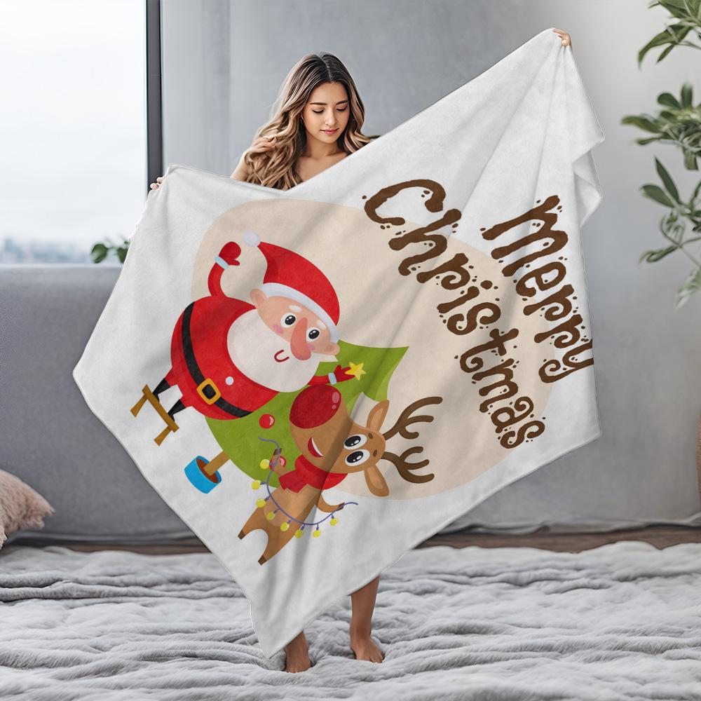Christmas Throw Blanket Santa Claus Reindeer Festive Holiday Cozy Warm Soft Plush Bedspread Decor Gift
