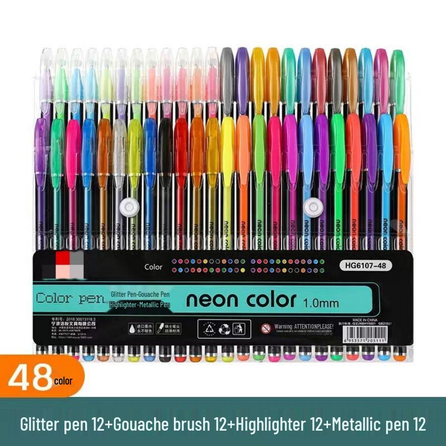12-Color Glitter Gel Pen Set for Students: Fluorescent Markers for Journals & Notes