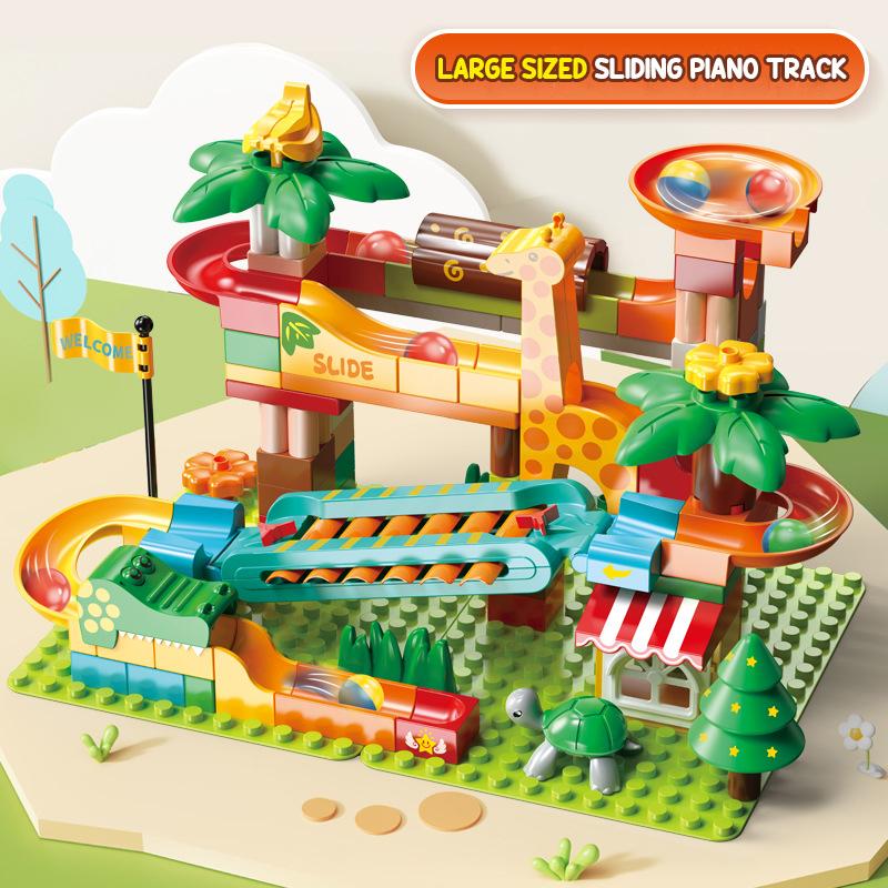 Mattoncini Grandi Giochi di Gara con Biglie per Bambini Pista Scivolo Giocattoli Rotolanti Palla Mattoni Giocattolo Educativo da Assemblare per Bambino Bambina