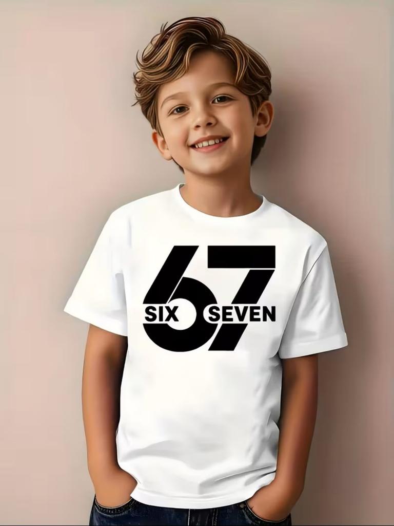 Boys 7th Birthday TShirt Number 67 Lightning Design Crew Neck Short Sleeve Party Outfit Suitable for 7YearOlds