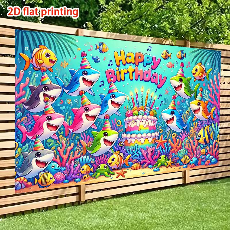 2D Underwater Shark Ocean Birthday Photography Background Banner