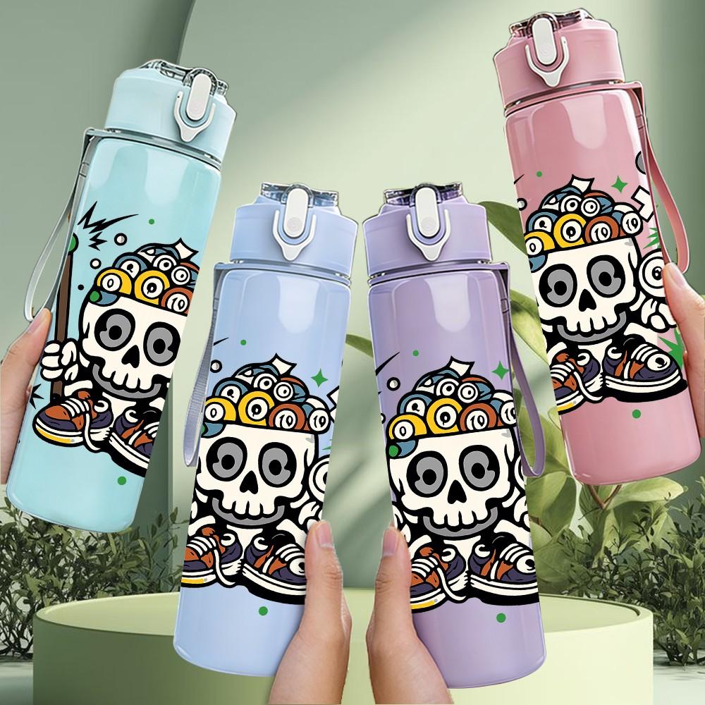 1PC Sugar Skull Festival Art 750ml Color Plastic Sports Water Bottle Leakproof Flip Straw Lid Suitable for Sports Office Home Use