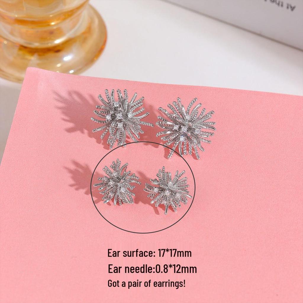 Gold Plated Dandelion Fireworks Metal Stud Earrings - Elegant, Lightweight, Simple Design for Women.
