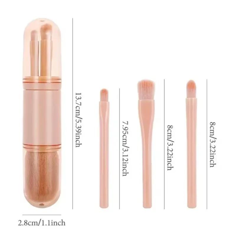 4in1 Travel Makeup Brushes Set Retractable Kabuki Brush 3 Small Brushes for Eye with Soft Small Portable Woman Makeup Touchup