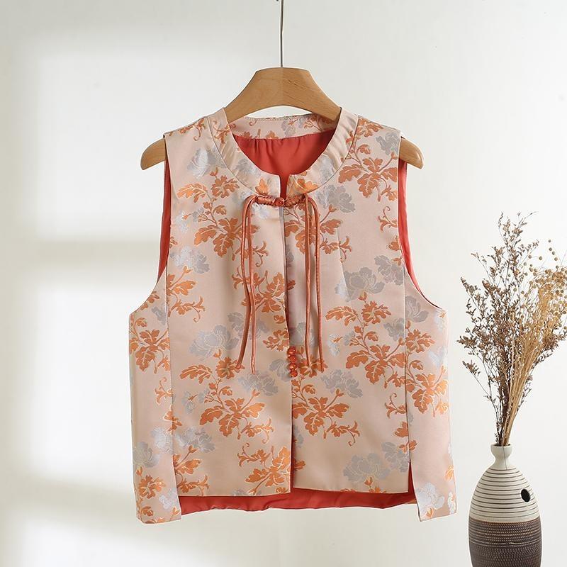 

Жилет 2025 новый высококлассный атласный жаккардовый женский жилет ежегодный жилет с пряжкой ручной работы 3XL ([Recommended 138-75kg]) оранжевый