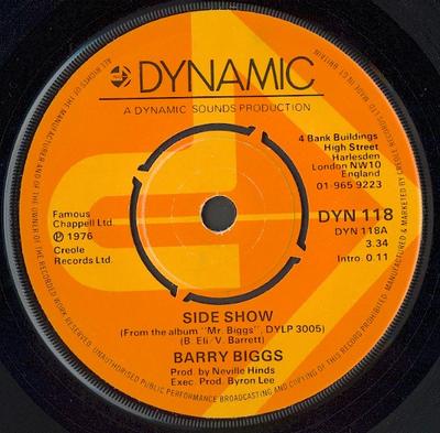 7inch Record BARRY BIGGS - Side Show / I'll Be Back DYN118 Dynamic 1976 UK Reggae, Ska & Dub Used