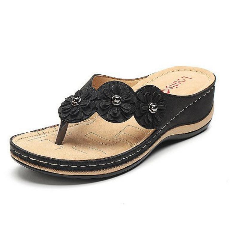 Flower Toe Sandals Women's Fashion Flat Bottom Slope Heel Herringbone Cool Slippers Women