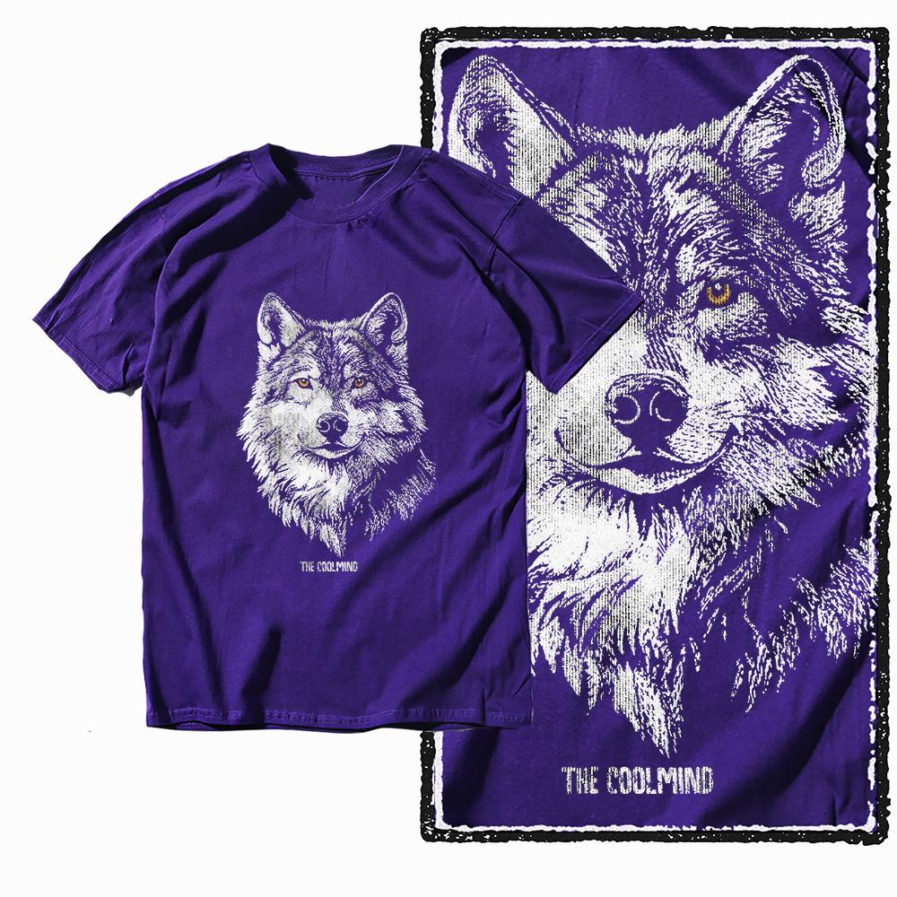 Coolmind MAE 100% Cotton Wolf Printed Exclusive Graphic Men T Shirt Big Size Streetwear Men Tshirt for Men T-shirt Tee Shirts